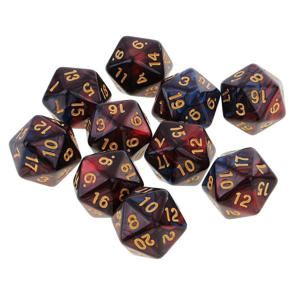 Set of 10 D20 Multi Side Dices for Board Game Toys DND Game Math Teaching