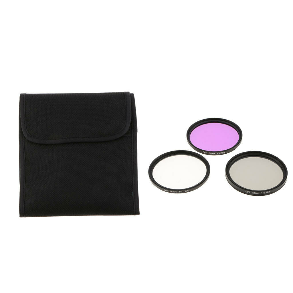 Lens Filter Kit UV CPL Polarizer FLD + Storage Bag for Nikon Canon 58mm
