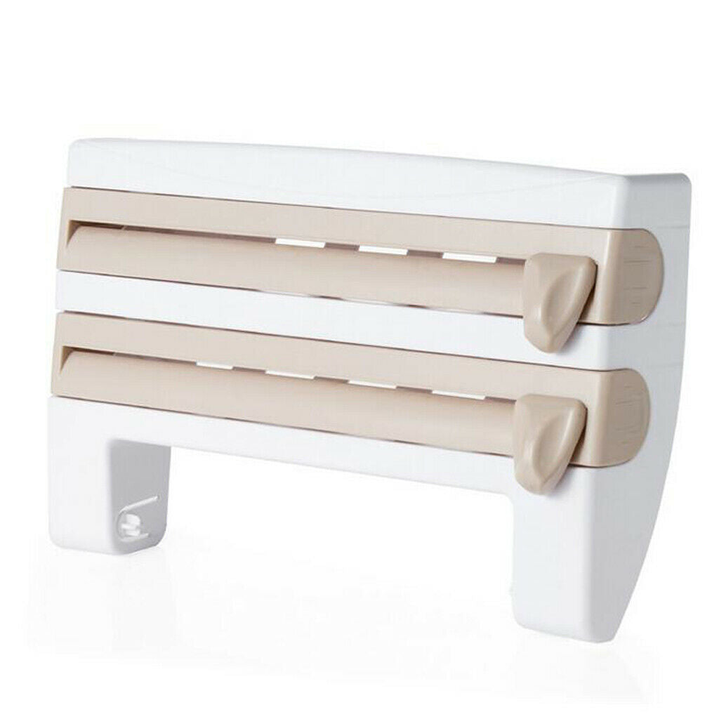 Kitchen Towel Foil 4-in-1 Roll Holder Cling Film Dispenser Wall Rack Brown