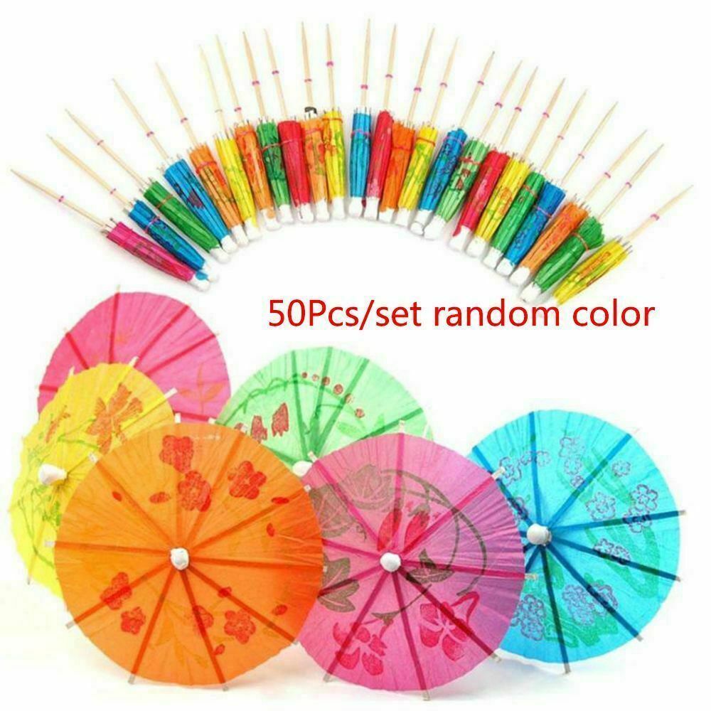 50pack Catering Cocktail Umbrellas Paper Drink Tropical Party Fruit Picks Supply