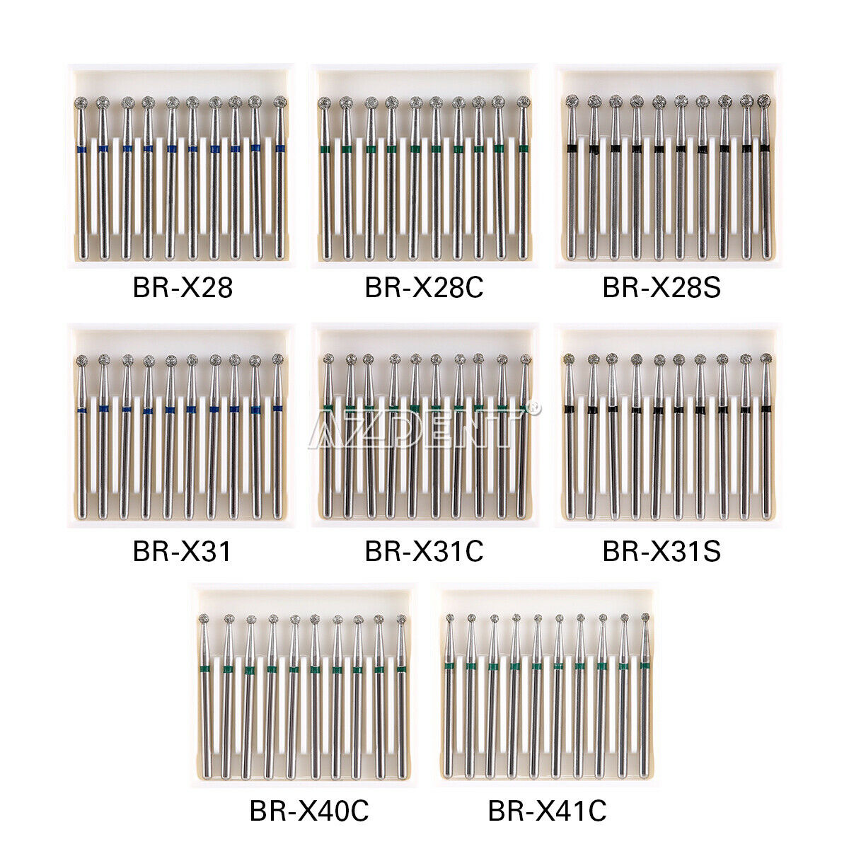 100X Dental Diamond Bur BR-X31S Ball Round FG 1.6mm for High Speed Handpiece