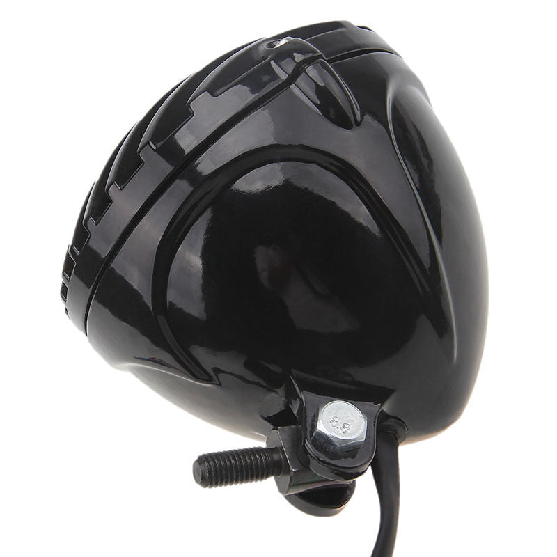 Motorcycle Finned Grill LED Headlight For Suzuki Chopper Bobber Cafe Racer Black