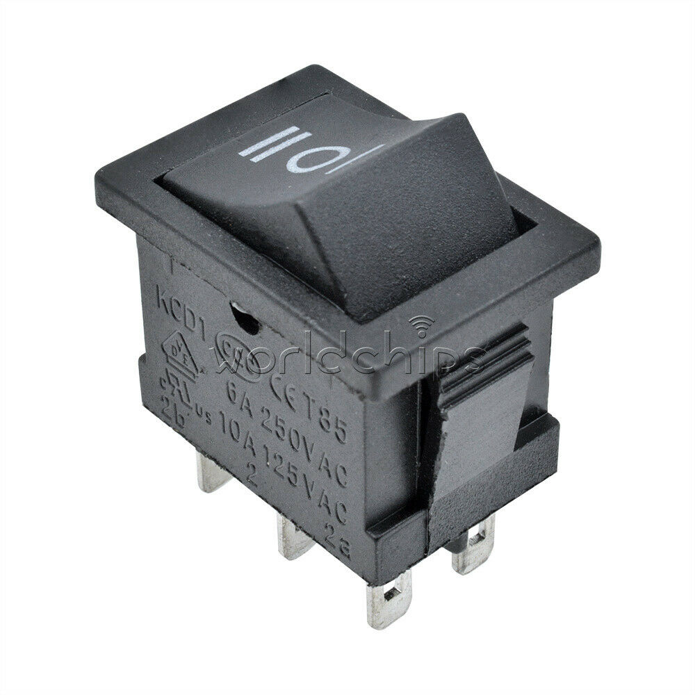 2PCS AC ON-OFF-ON Switch 6-Pin DPDT 3-Position Snap Boat Rocker 6A/250V 10A/125V