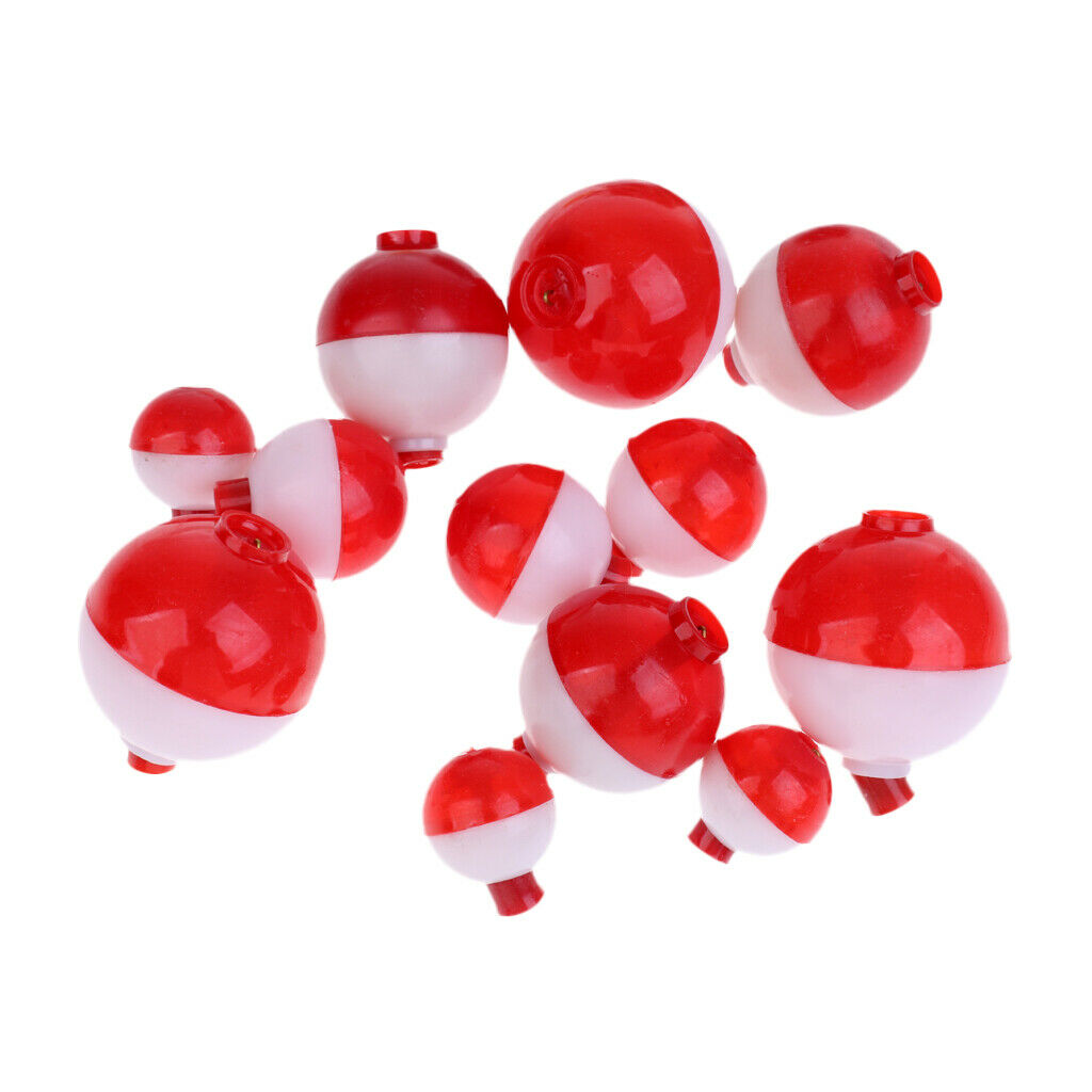 12pcs Assorted Sizes Fishing Bobber Round Floats Push Button Fishing Floats