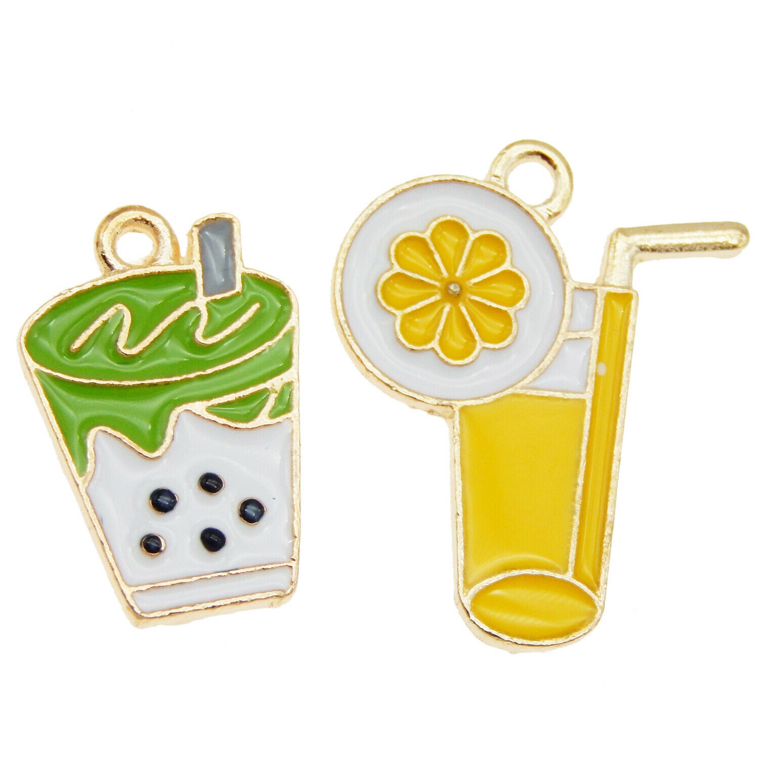 12 pcs Mix Lot Bubble Tea Juice Drink Enamel Charm Pendant Earring Making Crafts