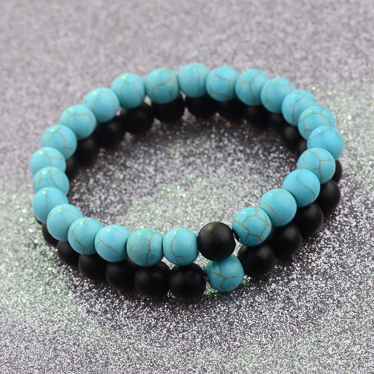 Couple His&Hers Distance Bracelets Lava Bead Turquoise Matching YinYang Jewelry