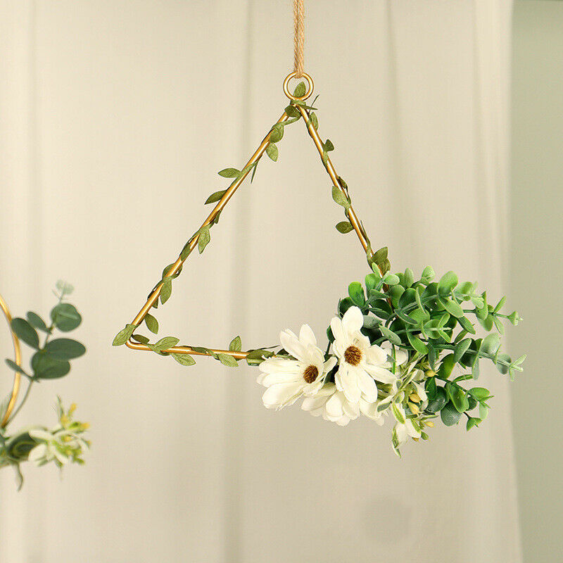 Artificial Floral Hoop Iron Hanging Wreath Garland for Home Office Garden PoX5G7