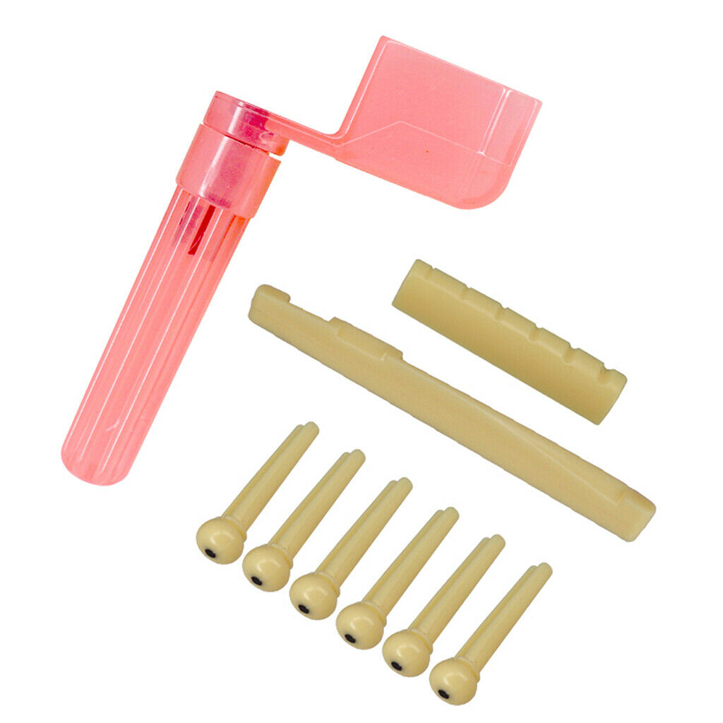 Durable 6 Strings Guitar Saddle Nut Beige+Bridge Pins+String Winder DIY