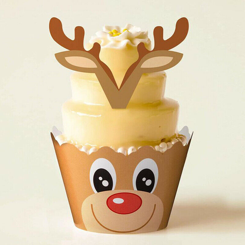 24X Christmas Snowman Santa Claus Cupcake Toppers And Wrappers Xmas Decor.l8