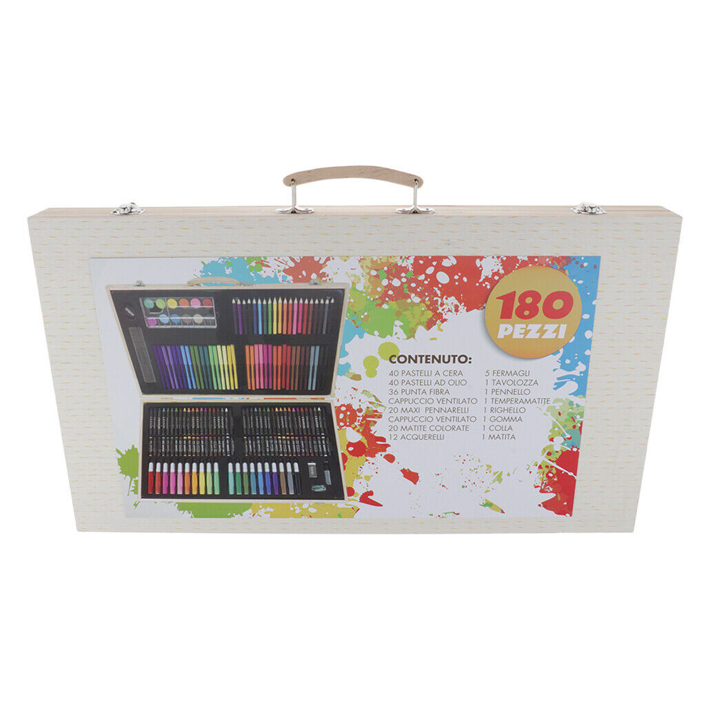 180Pcs Art Set in Wooden Case with Color Pencils, Oil Pastels, Watercolor Cakes,