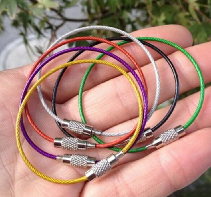 5pc Sport Wire Carabiner KEY CHAIN Cable Stainless Steel RING Screw Locking New~