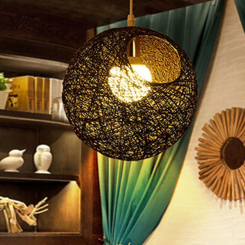 2 Pcs Modern Round Wicker Rattan Globe Ball Style Ceiling Pendant Light