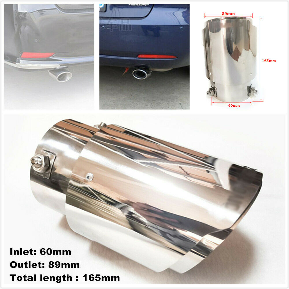 60mm Inlet Gloss Stainless Steel Car Exhaust Pipe Tail Muffler End Tip 89mm Out