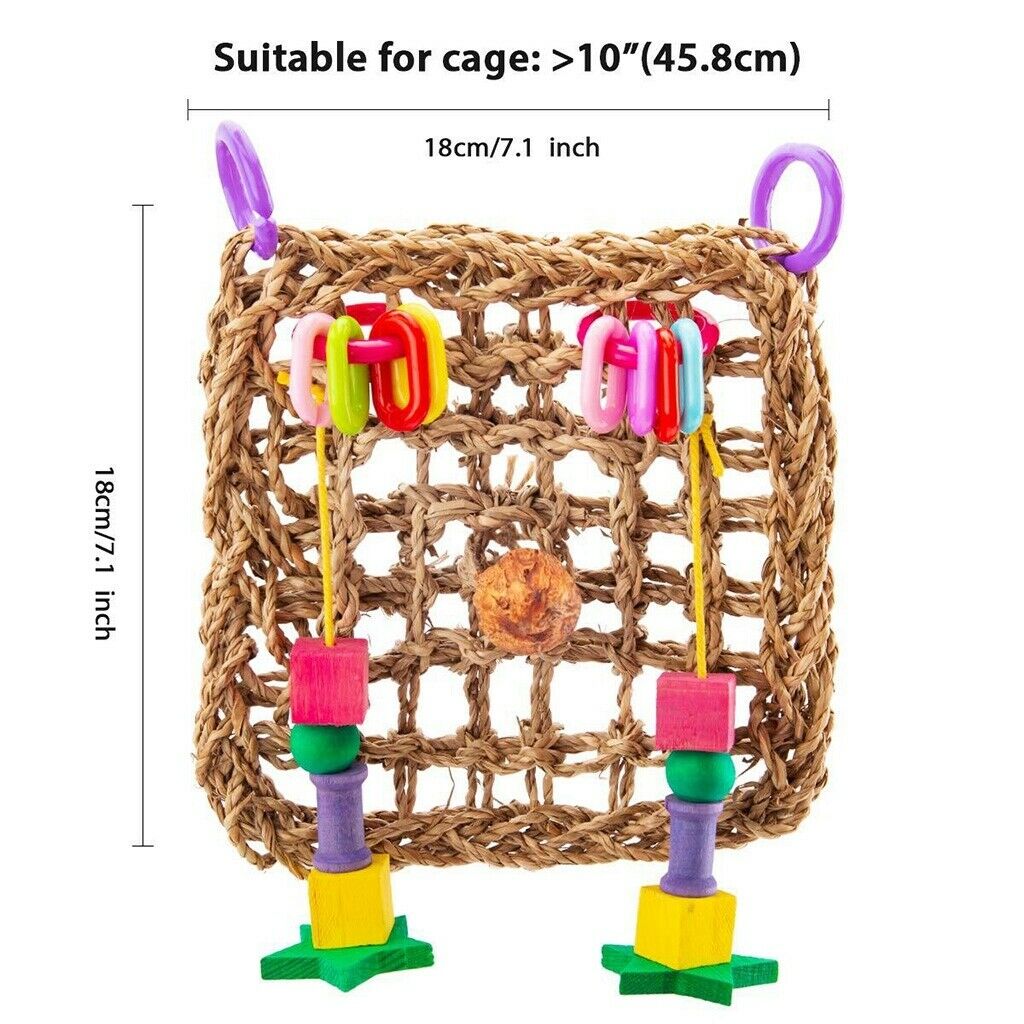 Rattan Hammock Hanging Bed Swing Bird Toys for Parrots, Budgies, Cockatiels,
