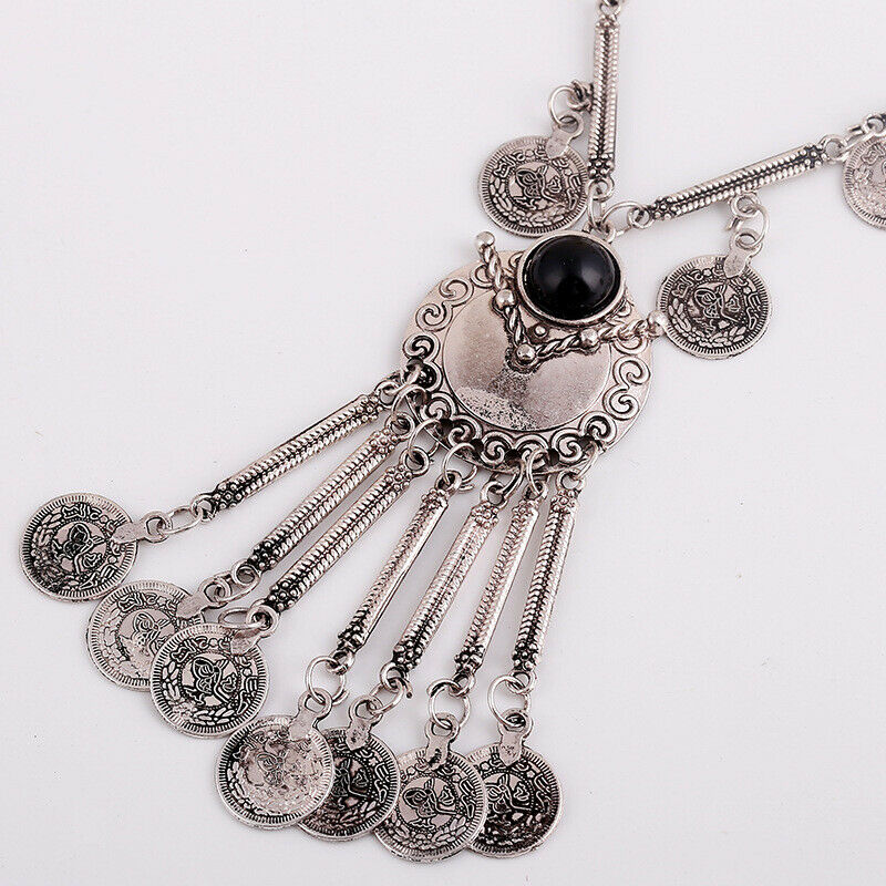 Ethnic Tribal Boho Beads Coin Fringe Belly Dance Bohemian Pendant Necklace