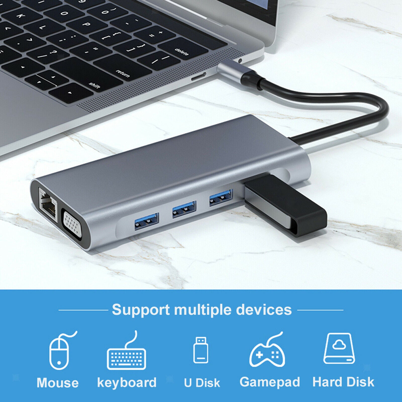 11 in 1 USB C Hub 4 USB 3.0 Ports SD TF Card Reader for MacBook Pro Air XPS