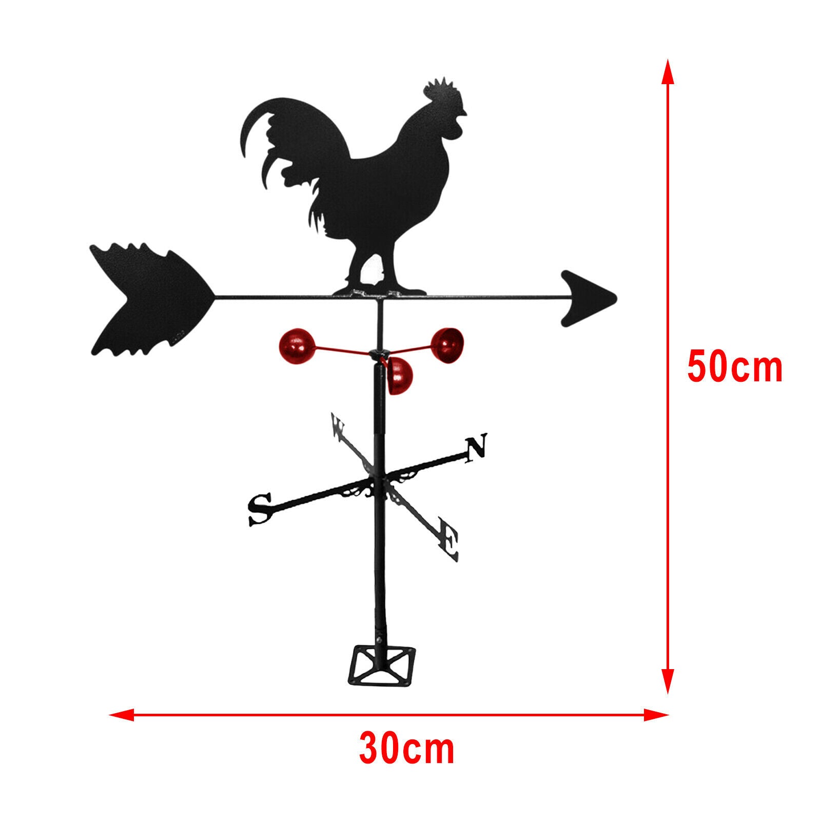 Retro Stainless Steel Cock Weathervane Wind Direction Indicator Stake Decor