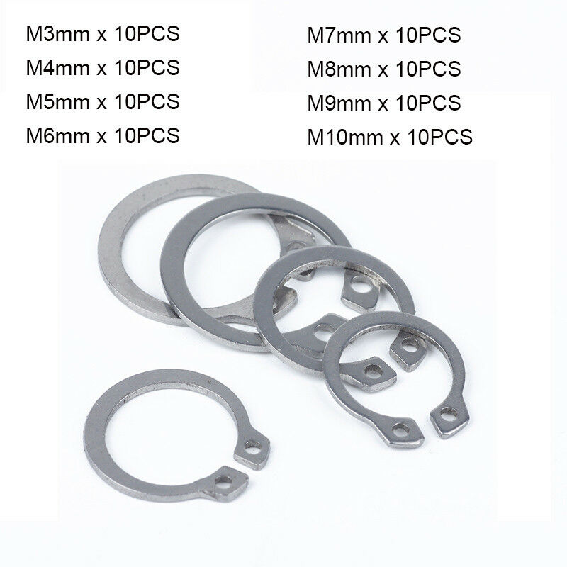 80pc M3,4,5,6,7,8,9,10 External Circlips Retaining Rings C Clip Kit A2 Stainless