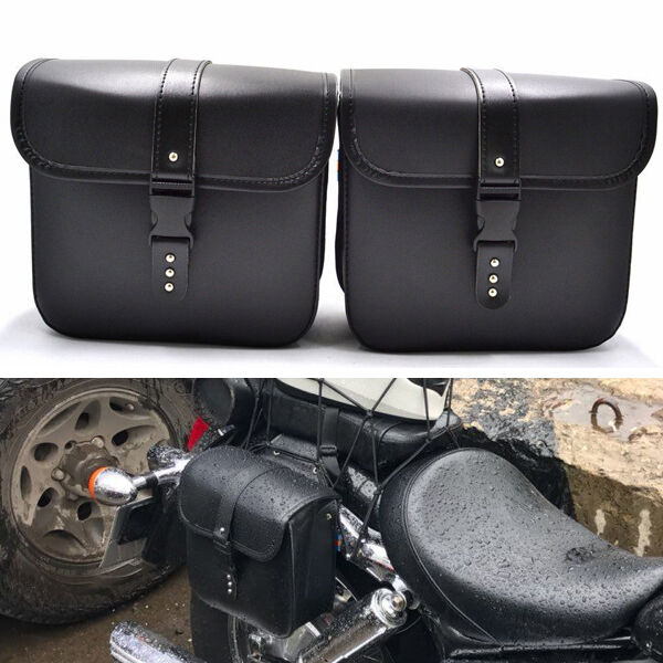 2PCS Motorcycle PU Leather Saddle Bags Storage Tool Pouch Waterproof  Handy
