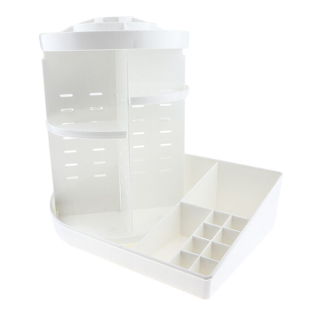Rotating Makeup Holder Organizer Adjustable Cosmetic Storage Box Case White