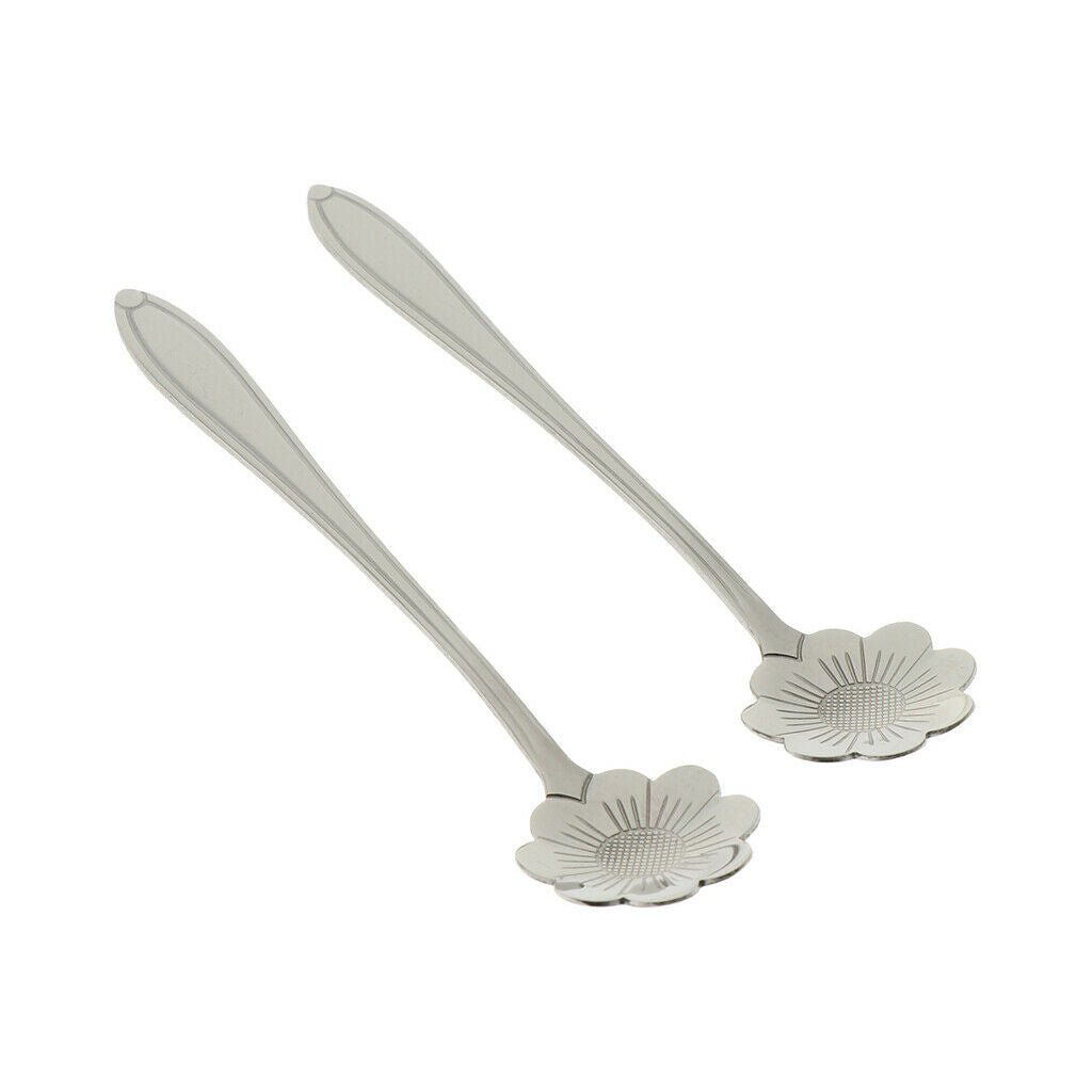 2 Pieces Flower Spoon Tableware Metal Stirring Mixing Spoons Coreopsis