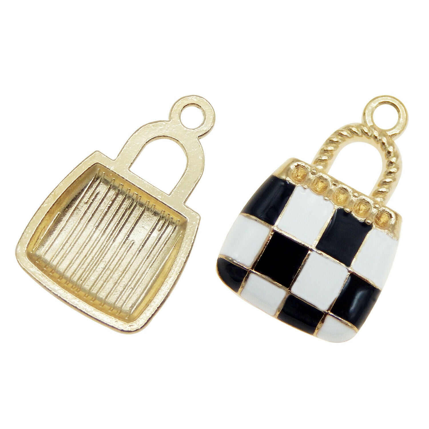 30pcs Enamel Black&White Check Handbags Charms Jewelry DIY Findings Accessories