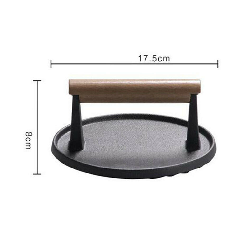 Cast Iron Round Burger BBQ Grill Press Cooking Utensil for Pan Oven Griddle
