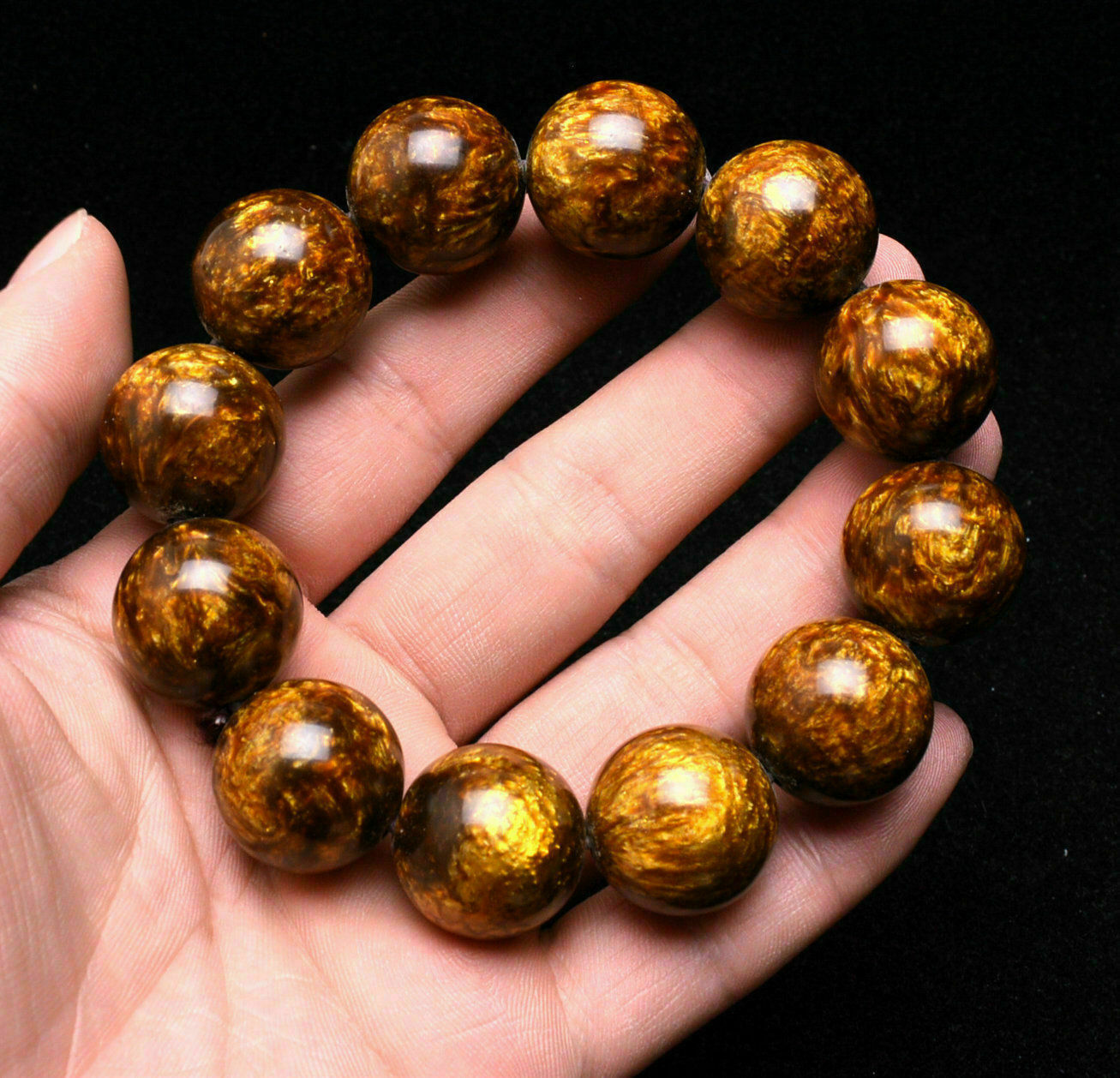 7.5" Chinese golden black coral sea willow bracelet beads 20 mm