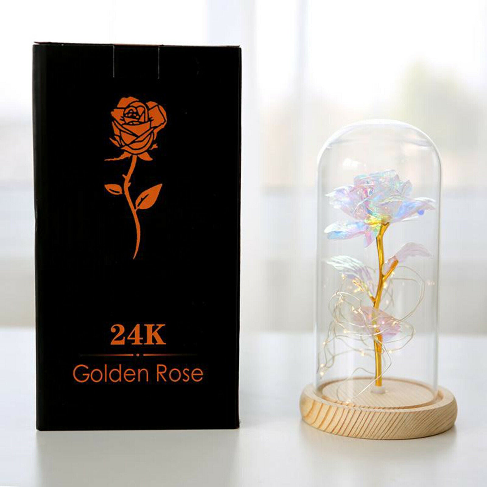 1pc Eternal Rose Glass Cover LED Light Beauty Flower Gift Home Decoration