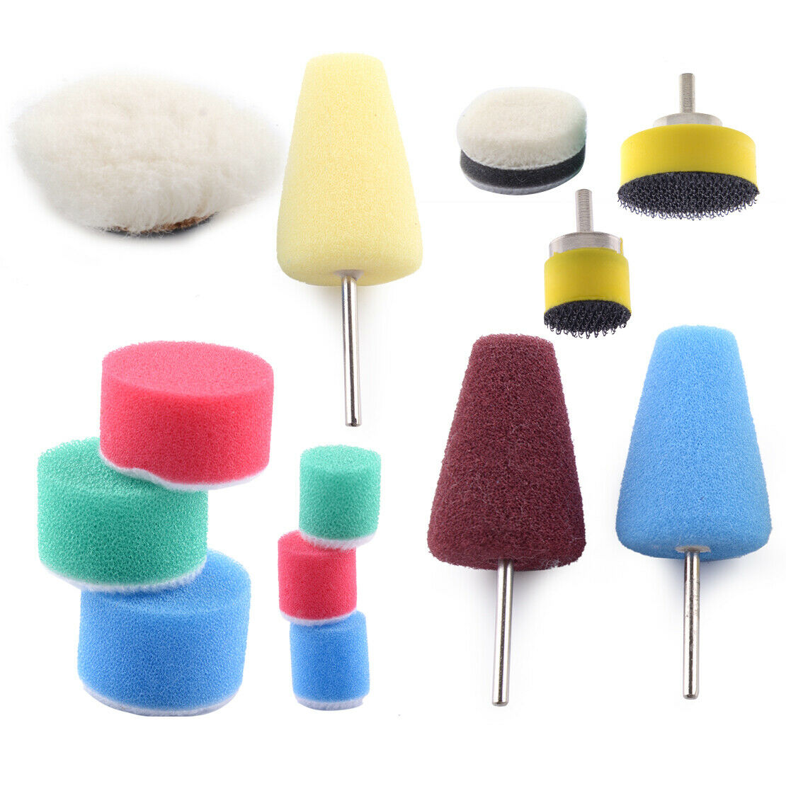 Kit Wheel Hub Buffing Pad Polishing Sponge Cone Ball Detail Cleaning Drill