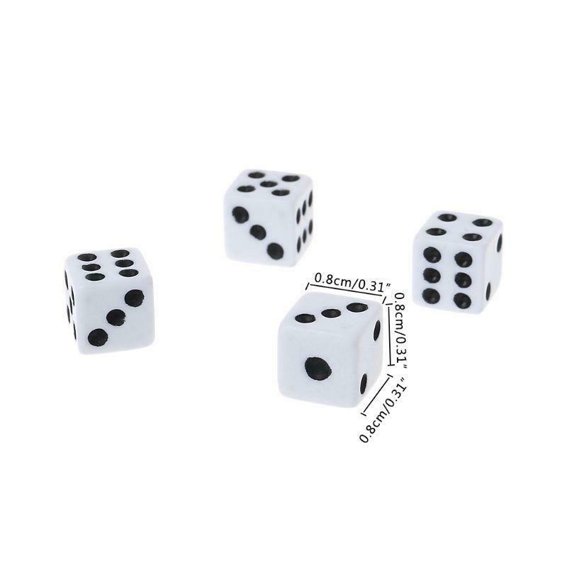 100pcs 8mm Plastic White Game Dice Six Sided Decider Birthday Parties Board Game