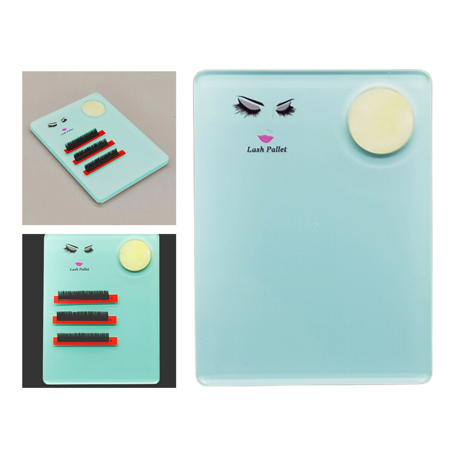 Cyan Acrylic Eyelash Extension Stand Pallet Pad Lash Tray + Jade Stone