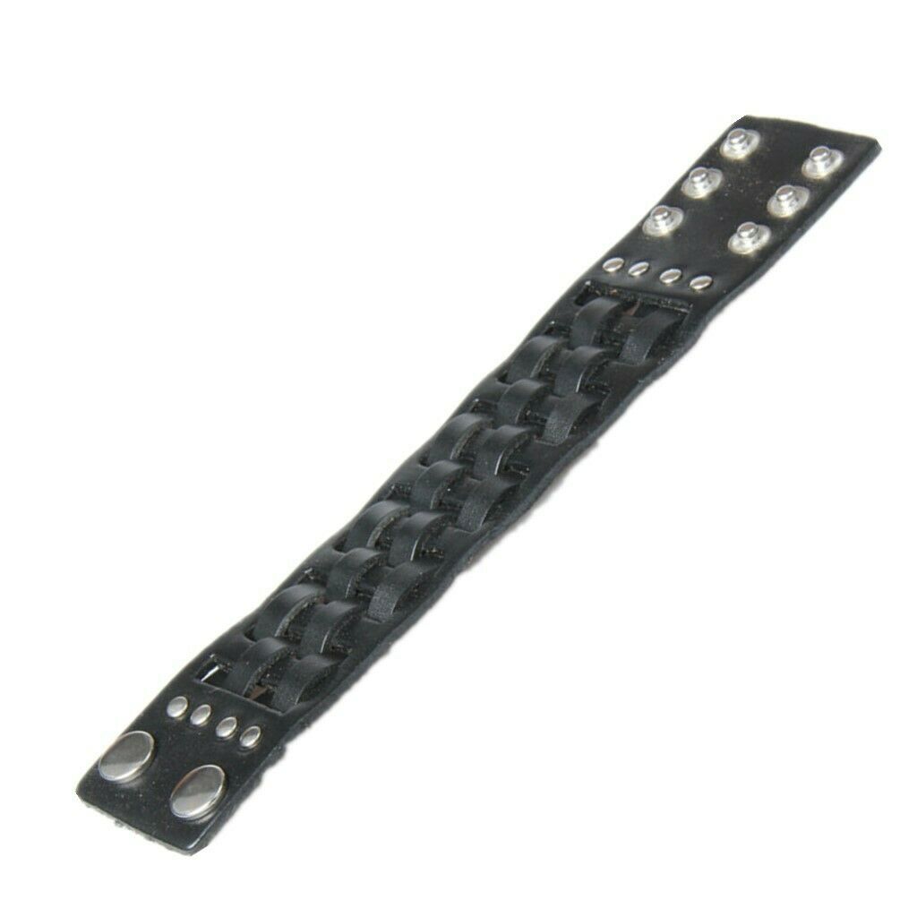 Punk Unisex Men PU Leather Bracelet Cuff Braided Wide Wristband Bangle Black