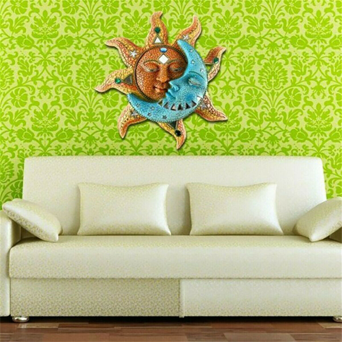 Golden Sun And Blue Moon Home Decor Indoor Outdoor Art Statue Sculpture DIY Gift