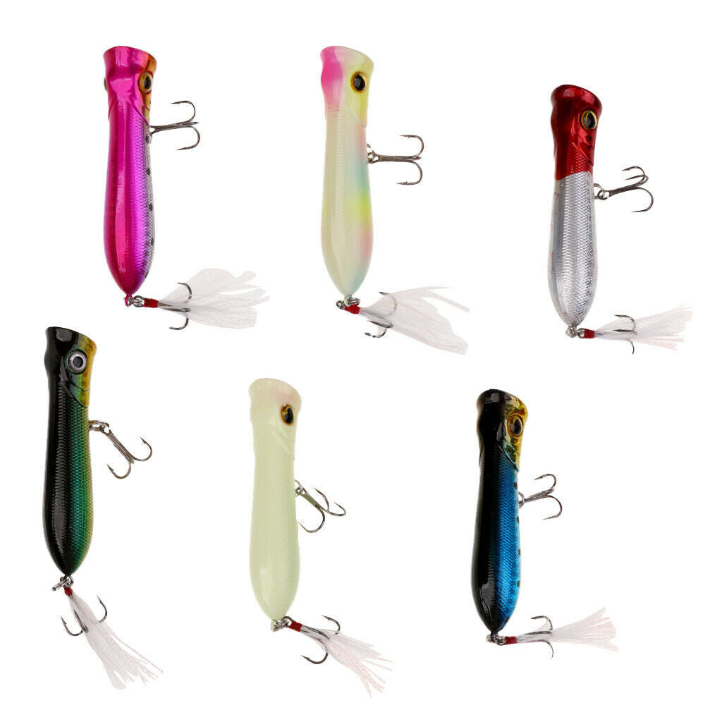 6pcs Popper Floating Hard Plastic Fishing Lure Artificial Bait Hook Lifelike