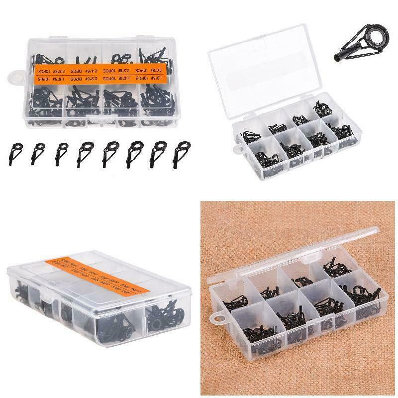 80/Box Ceramic Stainless Steel Sea Fishing Rod Guides Line Rings Repair Eyes Tip