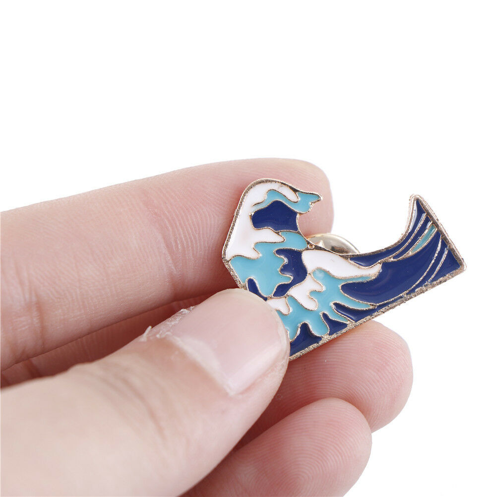 1PC Blue waves brooch Enamel Pin buckle Metal Brooch Coat Jacket Bag Badg.l8