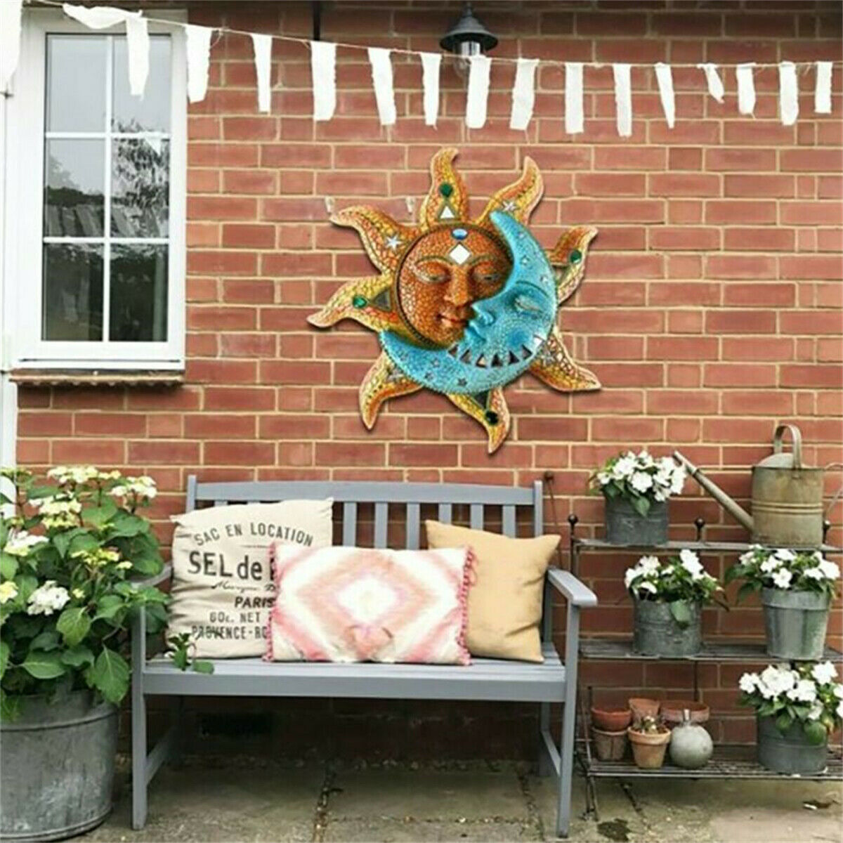 Golden Sun And Blue Moon Home Decor Indoor Outdoor Art Statue Sculpture DIY Gift