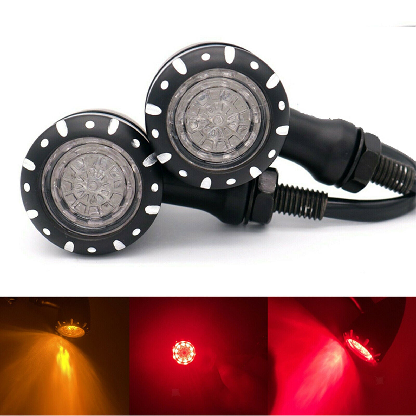 2Pcs LED Turn Signal Light Motorcycle Scooter Indicators Flashing black