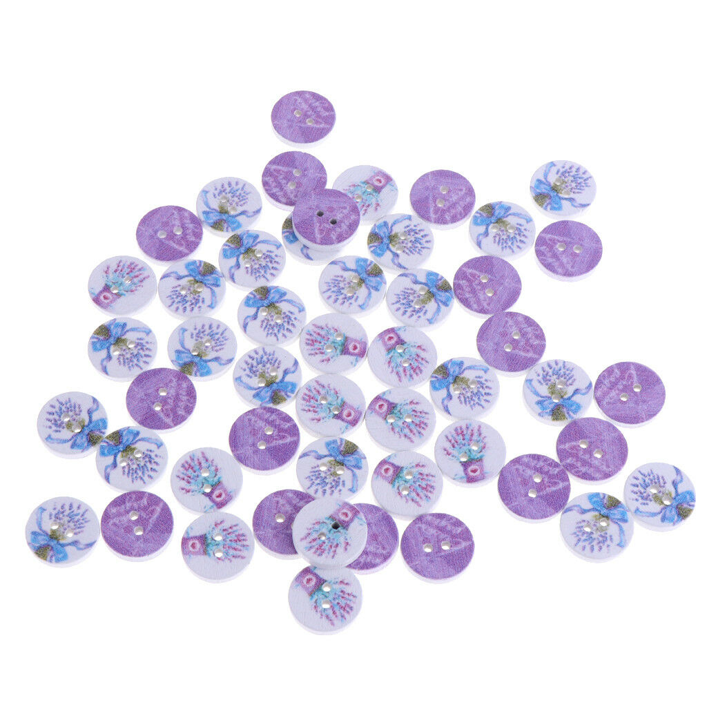 50pcs Lavender Wooden Buttons Round Sewing Buttons DIY Craft Supplies 15mm