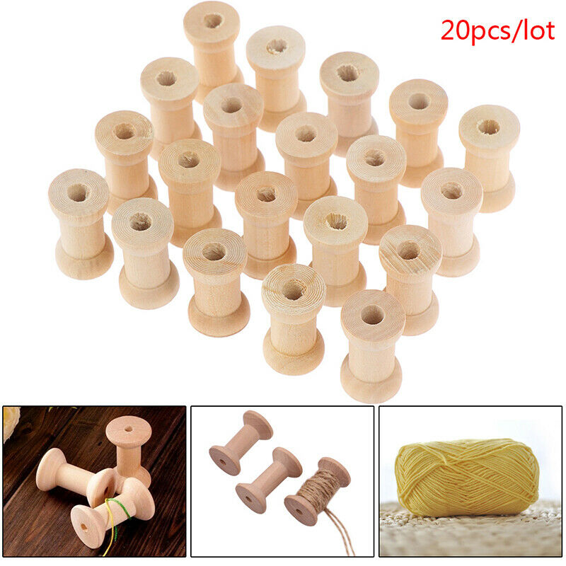 20Pcs/lot Empty Wooden Bobbin Spools Thread Wire  Needlework Crafts SewiDD