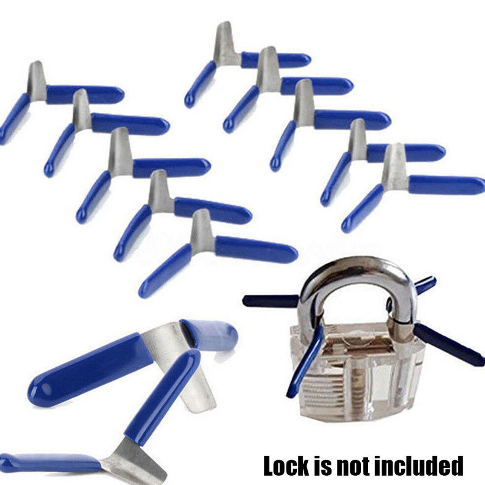 10PCS Padlock Shim Set Key Unlocking Accessories Tool Kit Without Lock BLUE POW
