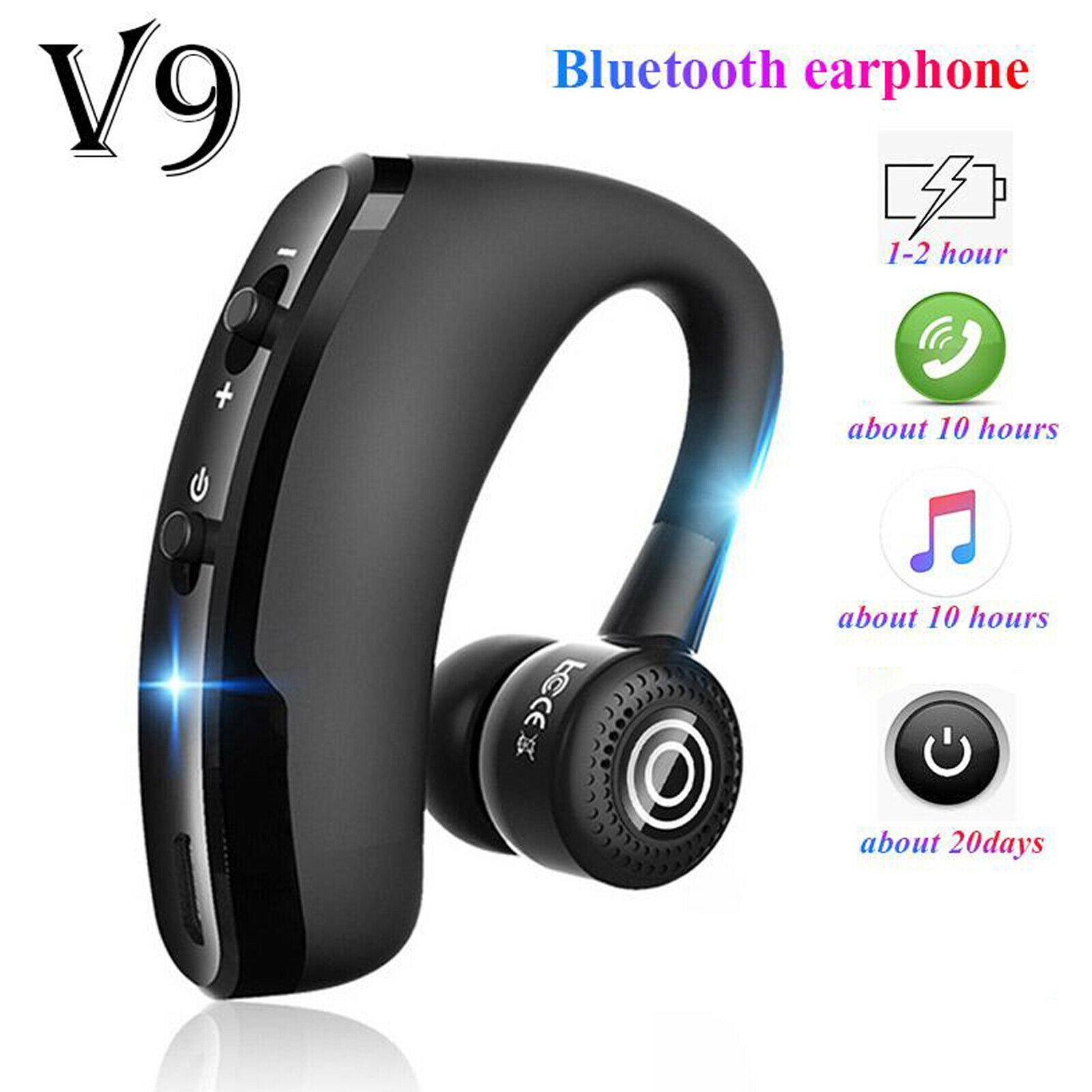 V9 Bluetooth Headset CVC6.0 for Cell Phone Driving Business Office Laptop PC