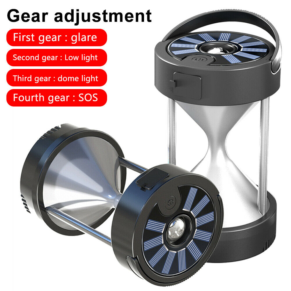 USB Solar Charging LED Camping Light Hourglass Tent Lamp Outdoor Waterproof