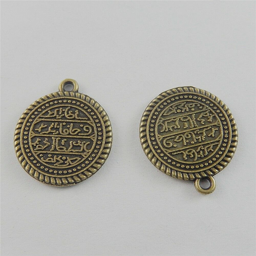 20-pack Antiqued Bronze Alloy Religious Runes Tag Charm Round Pendant 19mm