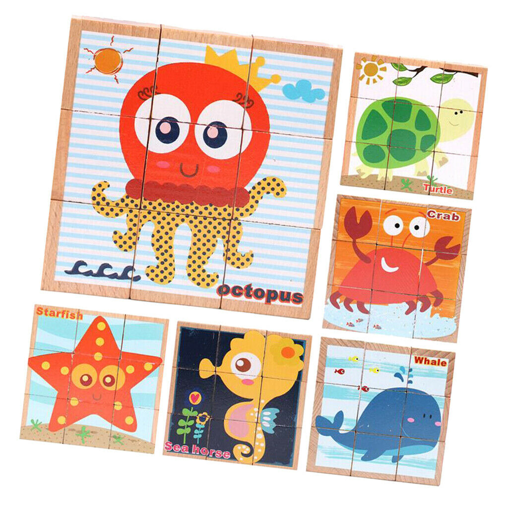 Wooden Marine life Building Blocks Preschool   Block Jigsaw Travel Puzzle