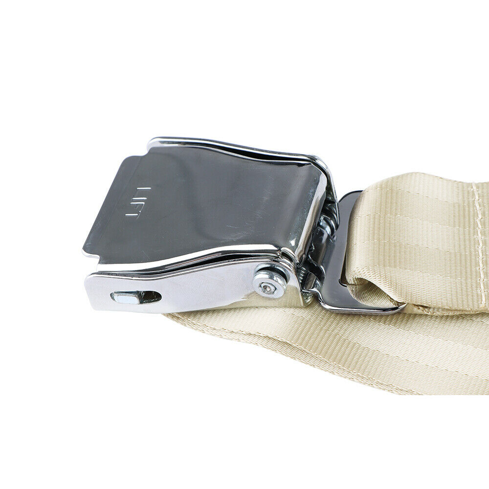 1Kit Beige 2-Point-Fixed Safety Belt Adjustable Retractable Car Seat Belt Beige