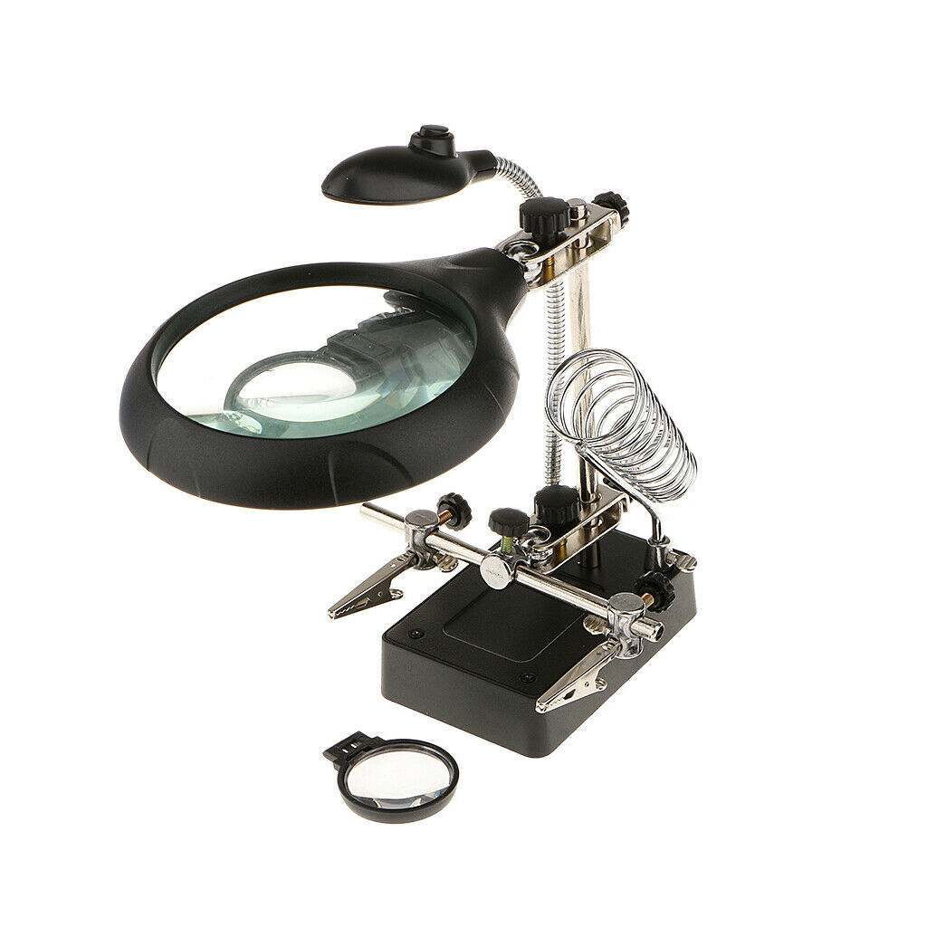 LED Magnifier Magnifying Glass with Clamp and Clips for Repair, Modeling