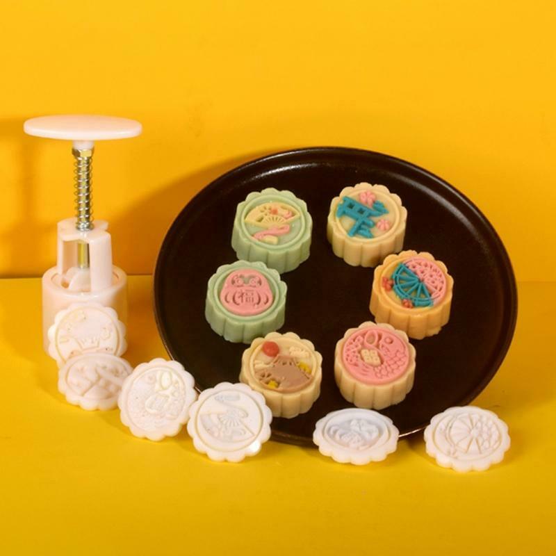 Mid-autumn Festival 50g Plastic Moon Cake Moulds 1 Plunger and 6 Stamps