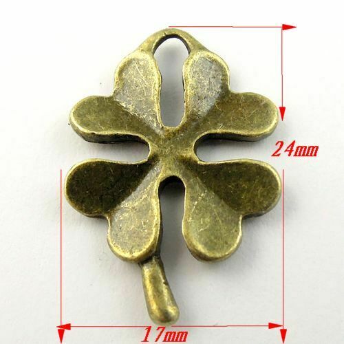 Lot of (x45) Antiqued Bronze Metal Clover Leaf Craft Pendant Charm 23x16x3mm
